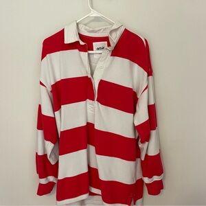 Aerie Red and White Striped Rugby Shirt